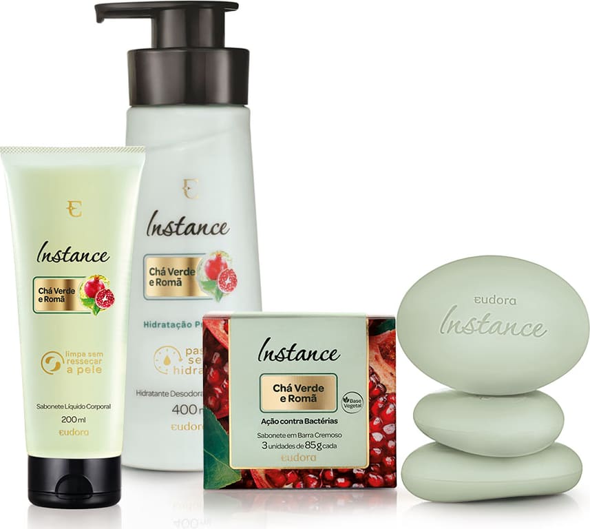 Kit Instance Chá Verde e Romã Sabonete em Barra + Hidratante Desodorante + Sabonete Líquido