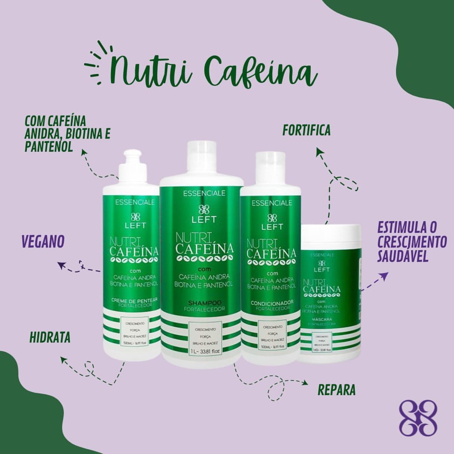 Shampoo 500ml + Condicionador 300ml Nutri Cafeína Mini Pack Essenciale