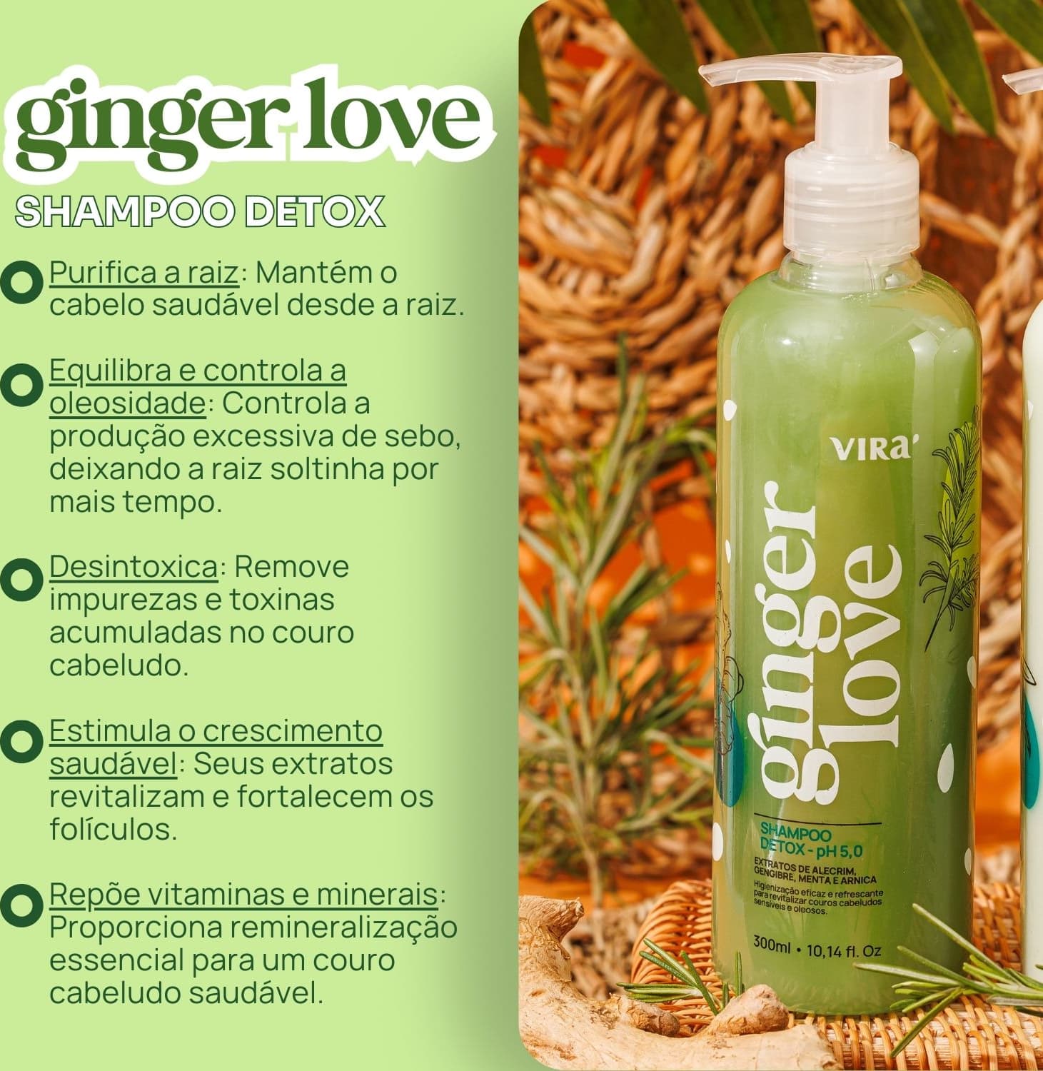 Purifica a raiz: Mantém o cabelo saudável desde a raiz. Equilibra e controla a oleosidade: Controla a produção excessiva de sebo, deixando a raiz soltinha por mais tempo. Desintoxica: Remove impurezas e toxinas acumuladas no couro cabeludo.