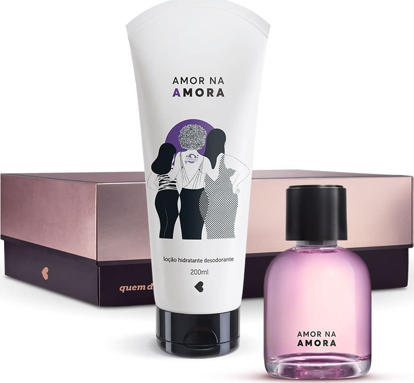 Kit Amor na Amora: Desodorante Colônia 75ml + Desodorante Loção Hidratante Corporal + Caixa Cubo G