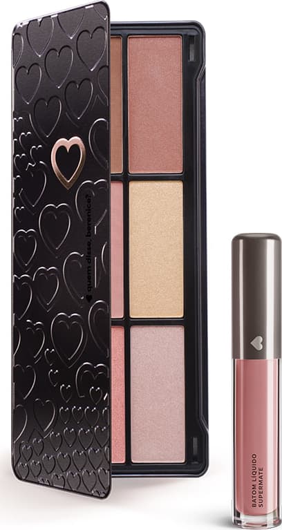 Kit Paleta Multifuncional Adoro Celebrar + Batom Líquido Supermate Rosetali + Caixa Cubo G