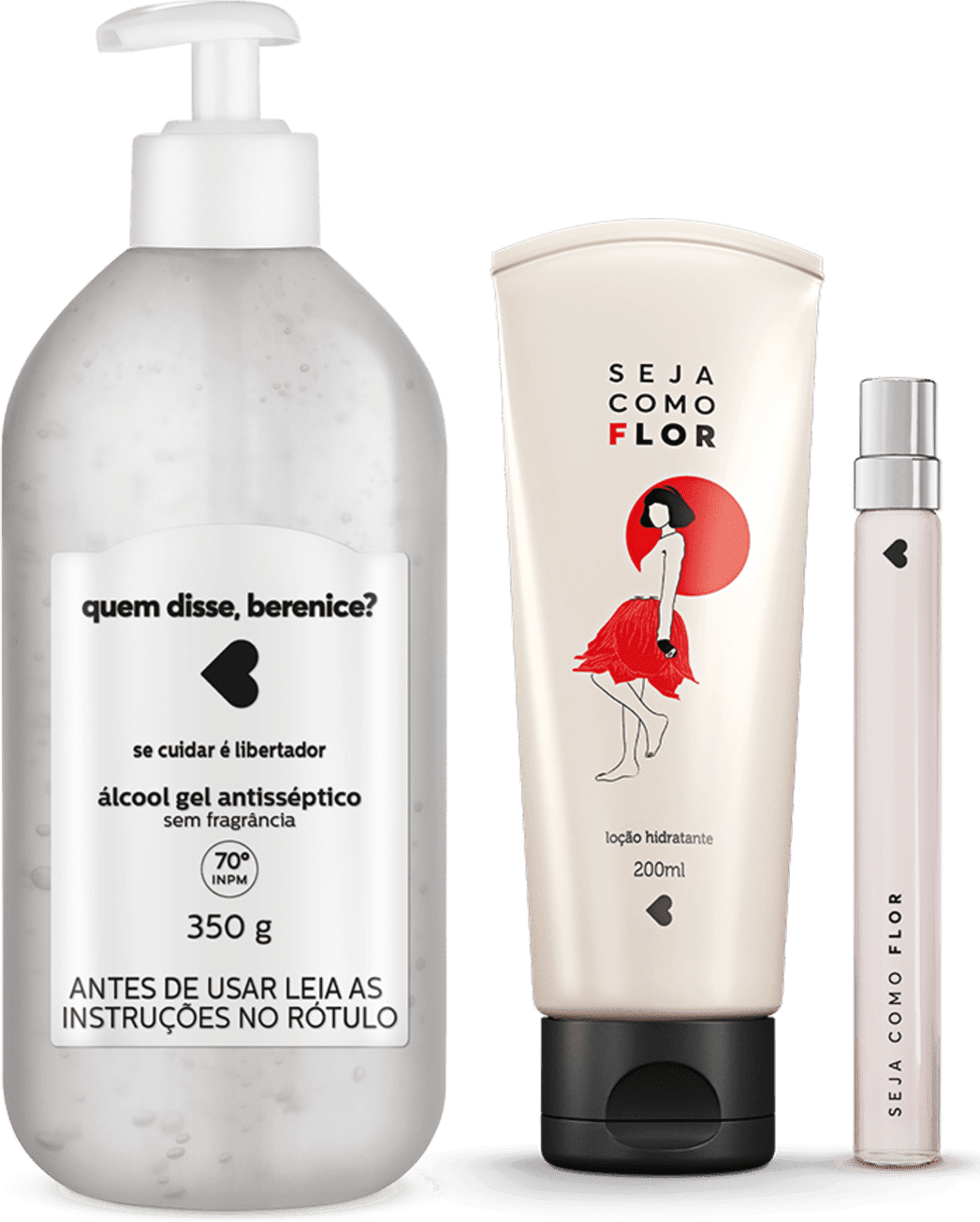 Kit Cuidados: Álcool Gel + Loção Hidratante Desodorante Corporal + Desodorante Colônia Seja como Flor 10ml