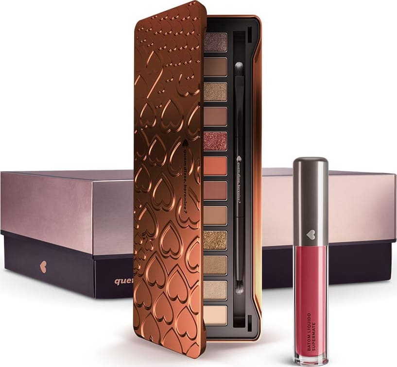 Kit Paleta de Sombras Adoro Bronzes + Batom Líquido Supermate Goiabali + Caixa Cubo G