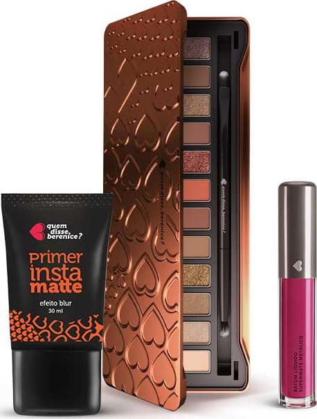 Kit Paleta Adoro Bronzes + Primer Instamatte + Batom Líquido Supermate Metálico Vermeluz