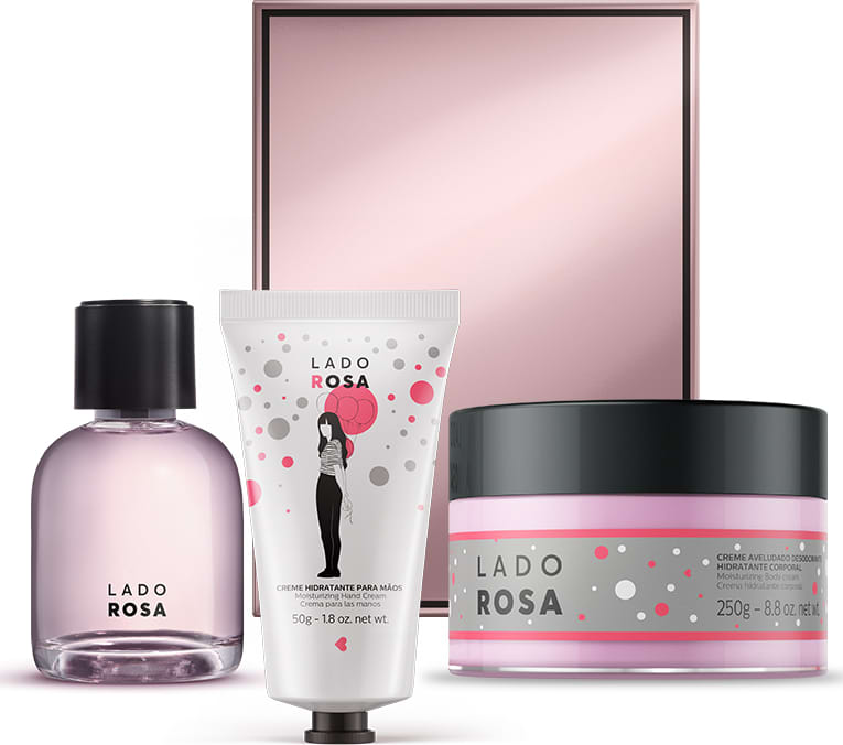 Kit Lado Rosa - Creme Hidratante Mãos + Creme Aveludado Desodorante Hidratante Corporal + Desodorante Colônia 75ml + Caixa Cubo G