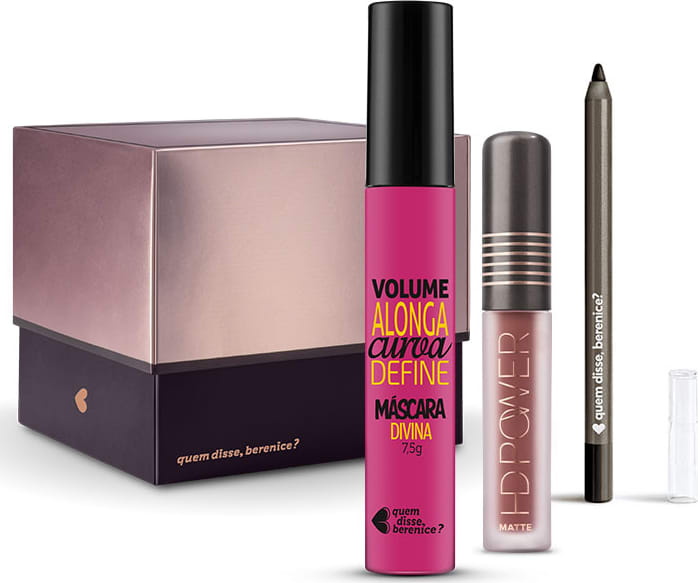 Kit Máscara de Cílios Divina Preté + Batom HD Power Matte Nudehd + Lápis Olhos Pretuco + Caixa Cubo M