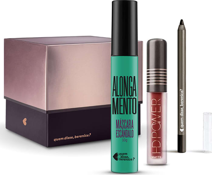 Kit Máscara de Cílios Escândalo Preti + Batom HD Power Matte Vermelhohd Lápis Olhos Pretuco + Caixa Cubo M