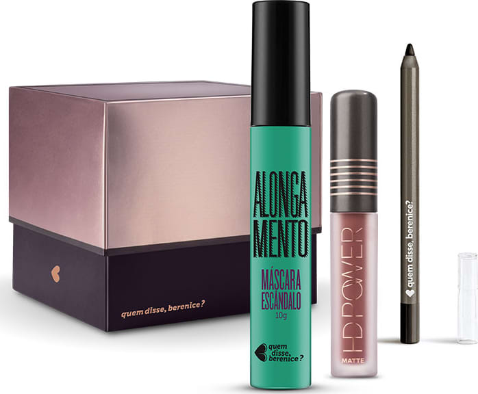 Kit Máscara de Cílios Escândalo Preti + Batom HD Power Matte Nudehd + Lápis Olhos Pretuco + Caixa Cubo M