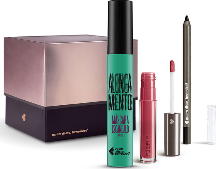 Kit Máscara de Cílios Escândalo Preti + Batom Líquido Supermate Rosetali + Lápis Olhos Pretuco + Caixa Cubo M