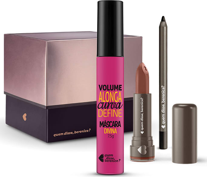 Kit Máscara de Cílios Divina Preté + Batom Hidratante Caramelindo + Lápis Olhos Pretuco + Caixa Cubo M