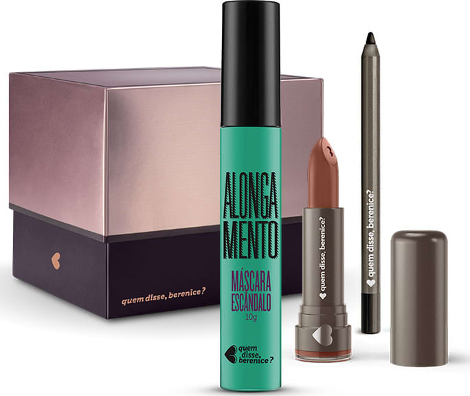 Kit Máscara de Cílios Escândalo Preti + Batom Hidratante Caramelindo + Lápis Olhos Pretuco + Caixa Cubo M