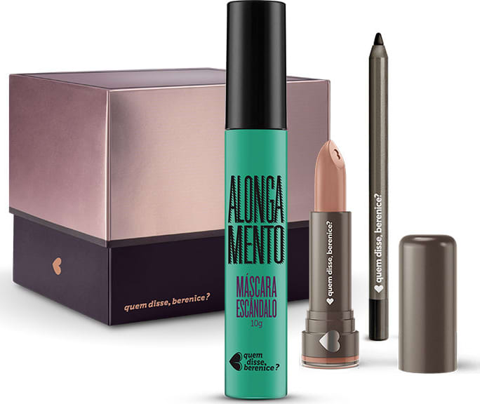 Kit Máscara de Cílios Escândalo Preti + Batom Hidratante Nudelina + Lápis Olhos Pretuco + Caixa Cubo M