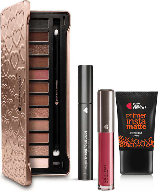 Kit Paleta de Sombras Adoro Rosês + Primer Instamatte + Máscara Extensão de Cílios + Batom Líquido Supermate Goiabali