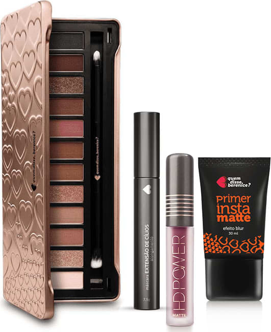 Kit Paleta de Sombras Adoro Rosês + Primer Instamatte + Máscara Extensão de Cílios + Batom HD Power Vermelhohd