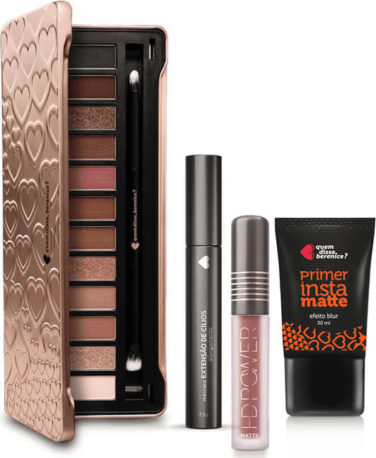 Kit Paleta de Sombras Adoro Rosês + Primer Instamatte + Máscara Extensão de Cílios + Batom HD Power Nudehd