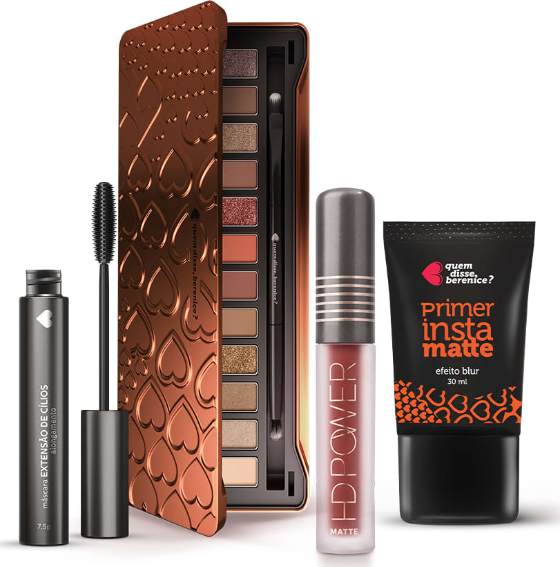 Kit Paleta de Sombras Adoro Bronzes + Primer Instamatte + Máscara Extensão de Cílios + Batom HD Power Vermelhohd