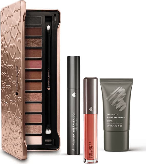 Kit Paleta de Sombras Adoro Rosês + Primer Instamatte + Máscara Extensão de Cílios + Batom Líquido Supermate Marronli