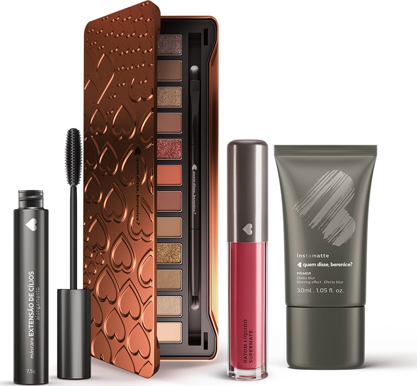 Kit Paleta de Sombras Adoro Bronzes + Primer Instamatte + Máscara Extensão de Cílios + Batom Líquido Supermate Goiabali