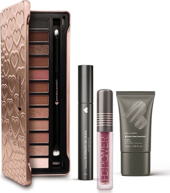 Kit Paleta de Sombras Adoro Rosês + Primer Instamatte + Máscara Extensão de Cílios + Batom HD Power Vermelhohd