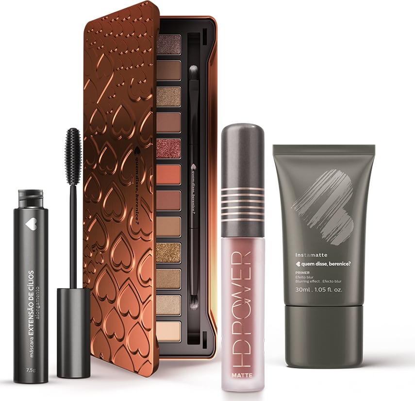 Kit Paleta de Sombras Adoro Bronzes + Primer Instamatte + Máscara Extensão de Cílios + Batom HD Power Nudehd