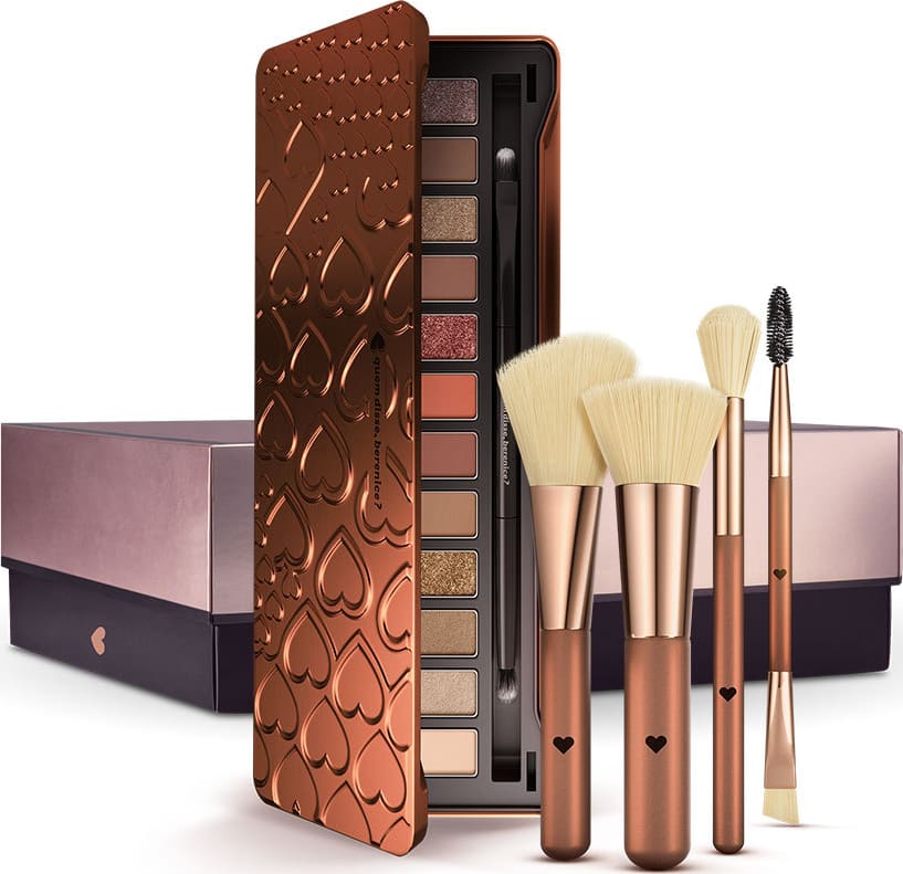 Kit Paleta de Sombras Adoro Bronzes + Conjunto de Pincéis Metal Bronze + Caixa Cubo G