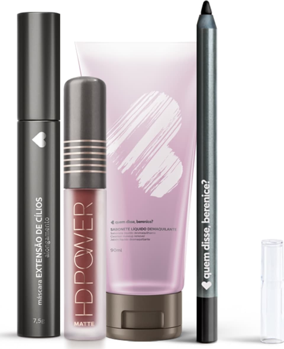 Kit Máscara Extensão de Cílios + Lápis Olhos Pretuco + Batom HD Power Matte Capuccinohd + Sabonete Demaquilante