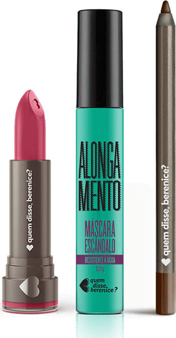 Kit Máscara de Cílios Alongamento Resistente a Água + Batom Hidratante Armarosa + Lápis Olhos Marronlito