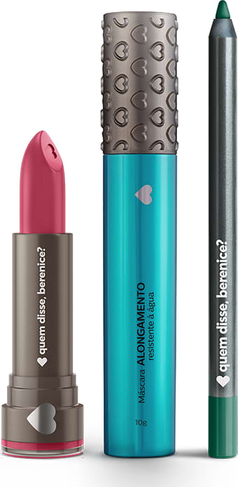 Kit Máscara de Cílios Alongamento Resistente à Água + Batom Hidratante Armarosa + Lápis Olhos Verdezulex