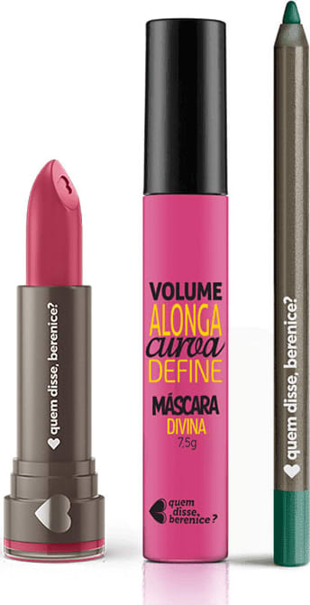 Kit Máscara de Cílios Volume e Definição + Batom Hidratante Armarosa + Lápis Olhos Verdezulex