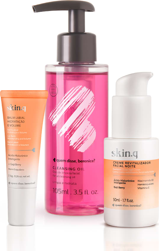 Kit Cleasing Oil + Skin.q Creme Revitalizador Facial Noite + Skin.q Balm Labial Hidratação e Volume