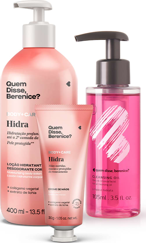 Kit Cleasing Oil + Hidra Creme Hidratante Para as Mãos + Loção Hidratante Desodorante Corporal