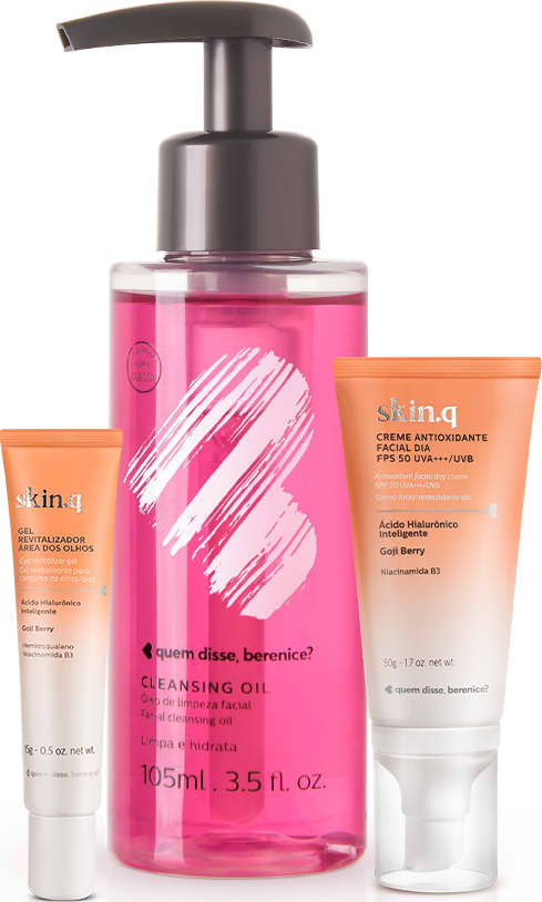 Kit Cleasing Oil + Skin.q Gel Revitalizador para Área dos Olhos + Creme Antioxidante Facial Dia FPS 50