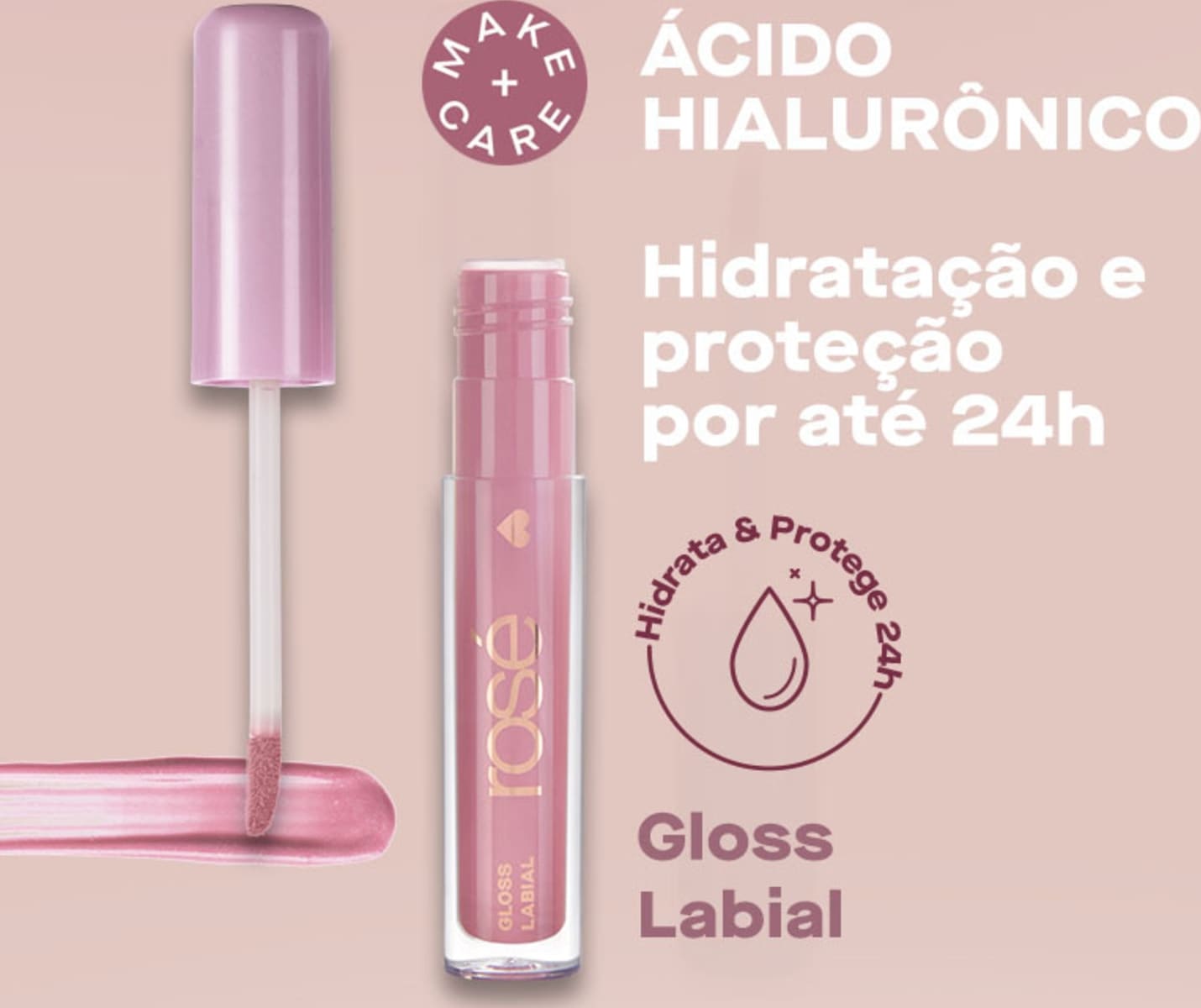 Kit Glow: Paleta de Sombras Rosé Gold + Blush Iluminador Rose + Gloss Labial Hialurônico Avelã Iluminado