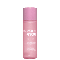Tônico facial Océane 4You em embalagem cilíndrica rosa. Frasco plástico de 120ml com tampa da mesma cor. Rótulo com o nome do produto "Océane 4You Toner" e descrição em português.