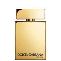 O produto apresentado na imagem é um frasco de perfume da marca Dolce & Gabbana, chamado "the one". O frasco é dourado e possui um design retangular com linhas simples e elegantes. Volumetria de 100ml.