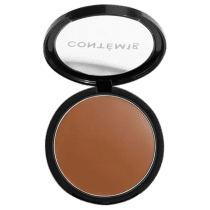 A imagem mostra uma embalagem aberta de bronzer cremoso. A embalagem é preta com parte transparente e o logo da marca em branco.