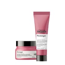 A imagem mostra dois produtos de tratamento capilar da linha Serie Expert Pro Longer, da L'Oréal Professionnel.