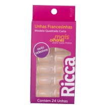 Ricca Quadrado Curto Francesinha Nude e Branco - Unhas Postiças