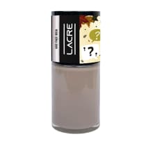 Esmalte da marca Lacre Cosméticos em embalagem cilíndrica preta com rótulo branco e ilustrações coloridas, contendo a palavra "Lacre" em destaque.