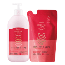 Combo Cuide-se Bem Morango e Leite: Loção Corporal Hidratante 400ml + Refil 400ml