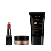 Combo Make B.: Batom Mate Red Supreme, 3,6g + Base Incolor Hyaluronic, 30ml + Pó Multiefeito Diamond, 4g
