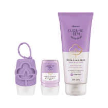Combo Cuide-Se Bem Rosa E Algodão: Álcool Em gel, 30g + Capinha Em Silicone + Hidratante Corporal, 200ml