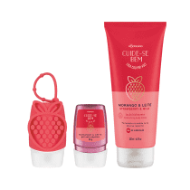 Combo Cuide-Se Bem Morango E Leite: Álcool Em gel, 30g + Capinha Em Silicone + Hidratante Corporal, 200ml