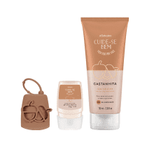Combo Cuide-Se Bem Castanhita: Álcool Em gel, 30g + Capinha Em Silicone + Hidratante Corporal, 200ml