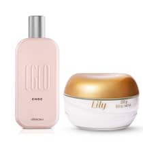 Imagem do produto Combo Layering Brilho Cremoso:  Creme Acetinado Lily 250g + Egeo Choc Desodorante Colônia 90ml