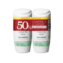 São dois desodorantes roll-on da marca "Cuide-se Bem" com a fórmula "Zero Alumínio". Cada frasco tem 55ml. O rótulo destaca uma "Oferta Especial" de 50% de desconto na segunda unidade quando se compram duas.