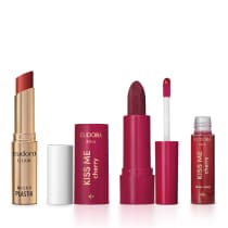 Imagem do produto Combo Batom Cherry Microplastia: Batom Glam Microplastia Vermelho Ruby 3,3g Batom Hidratante Kiss Me Cherry Cereja Divina 3,7g + Gloss Labial Kiss Me Cherry 5,5ml