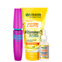 Kit Beleza na Web Garnier Uniform & Matte Vitamina C & Maybelline The Falsies Volum'Express (3 Produtos)