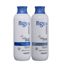 Kit com shampoo e condicionador Real Rigen, da marca Alfaparf Milano.