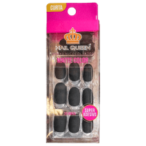 World Queen Nail Queen Matte Color Curta Preta 681 - Unhas Postiças